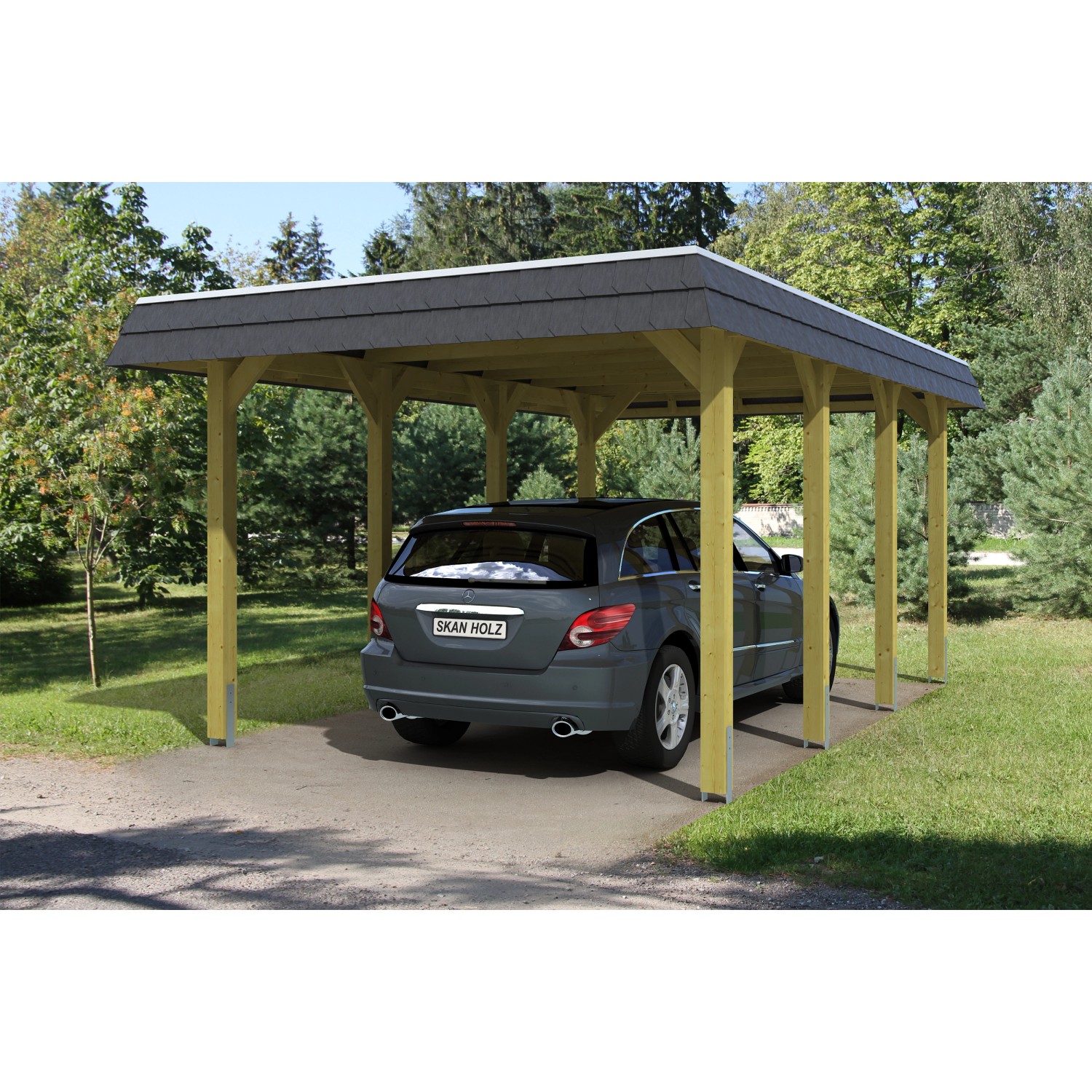 Skan Holz Walmdach-Einzelcarport Spreewald 345 cm x 589 cm Blende in Schwarz Skan Holz Walmdach-Einzelcarport Spreewald 345 cm x 589 cm Blende in Schwarz von Skan Holz