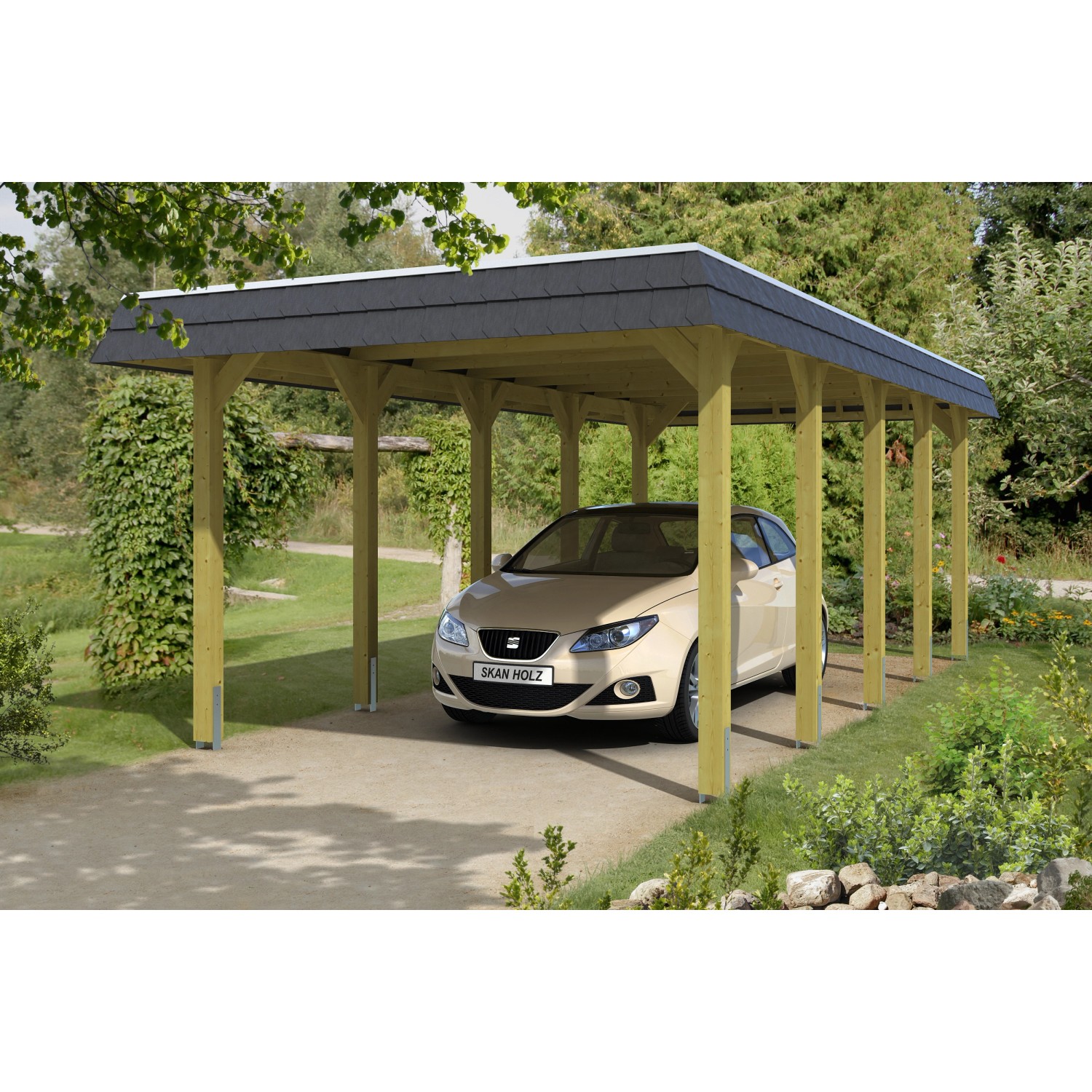Skan Holz Walmdach-Einzelcarport Spreewald 345 cm x 741 cm Blende in Schwarz Skan Holz Walmdach-Einzelcarport Spreewald 345 cm x 741 cm Blende in Schwarz von Skan Holz