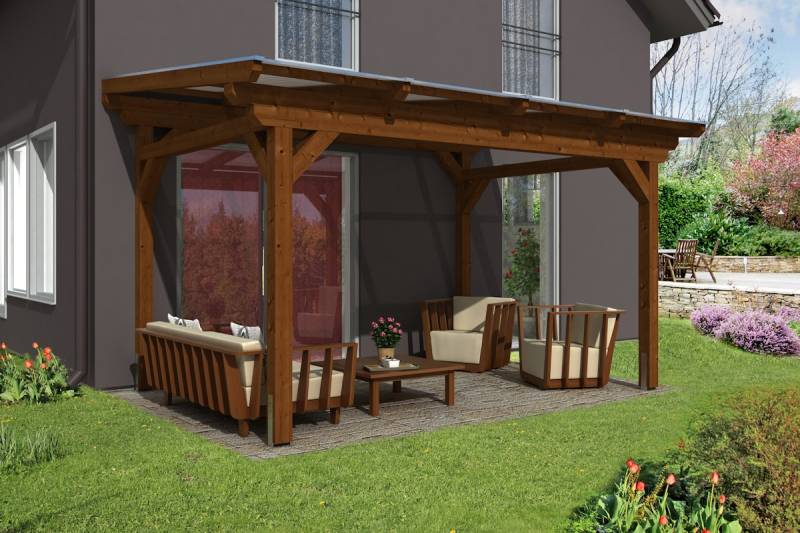 Skan Holz freistehende Terrassenüberdachung Sanremo 434x300cm nussbaum von Skan Holz