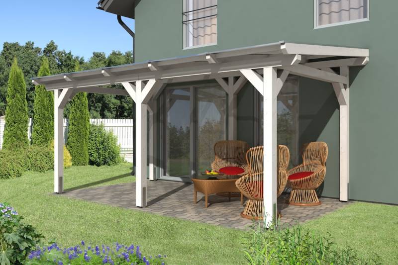 Skan Holz freistehende Terrassenüberdachung Siena 541x250cm weiß von Skan Holz