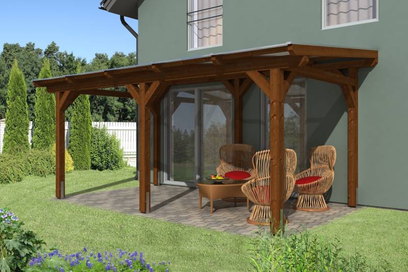 Skan Holz freistehende Terrassenüberdachung Siena 541x350cm nussbaum von Skan Holz