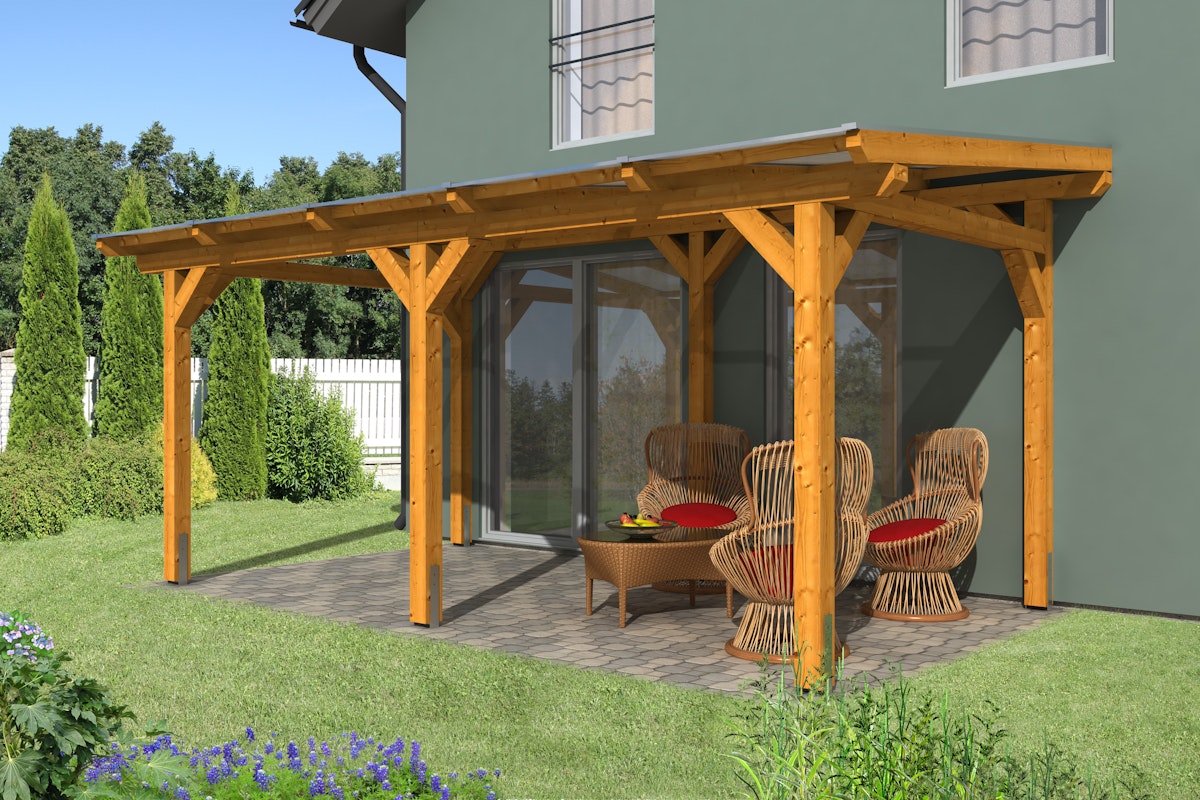 Skan Holz freistehende Terrassenüberdachung Siena 541x400cm eichehell von Skan Holz
