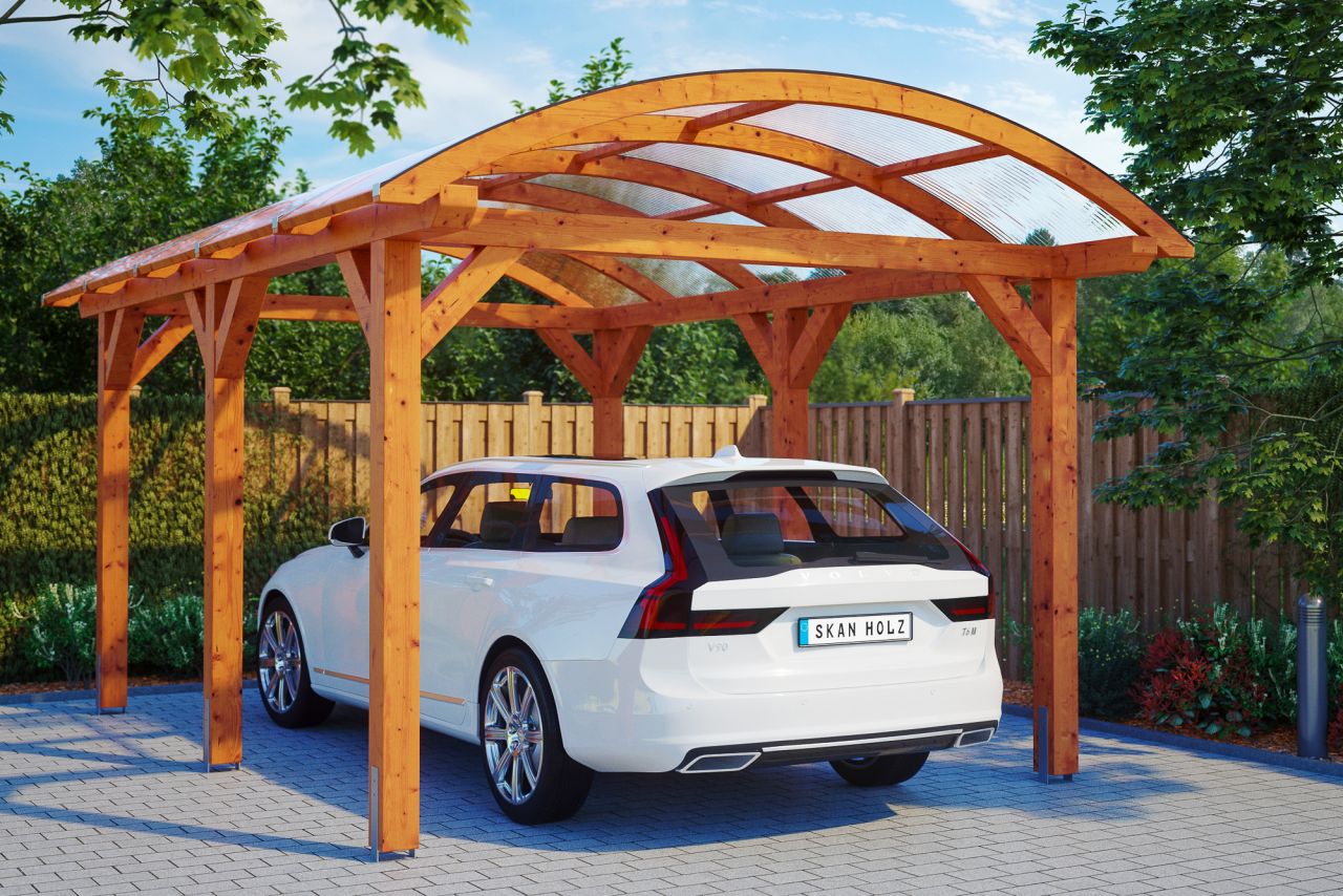 SKAN HOLZ Bogendach-Carport Franken 376 x 541 cm, lasiert in Eiche hell von SkanHolz