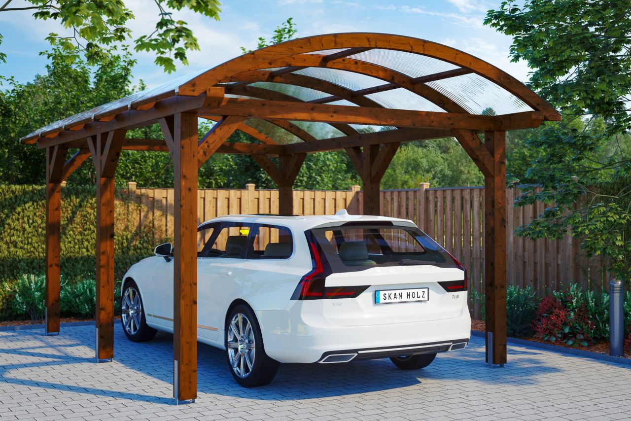 SKAN HOLZ Bogendach-Carport Franken 376 x 541 cm, lasiert in Nussbaum von SkanHolz