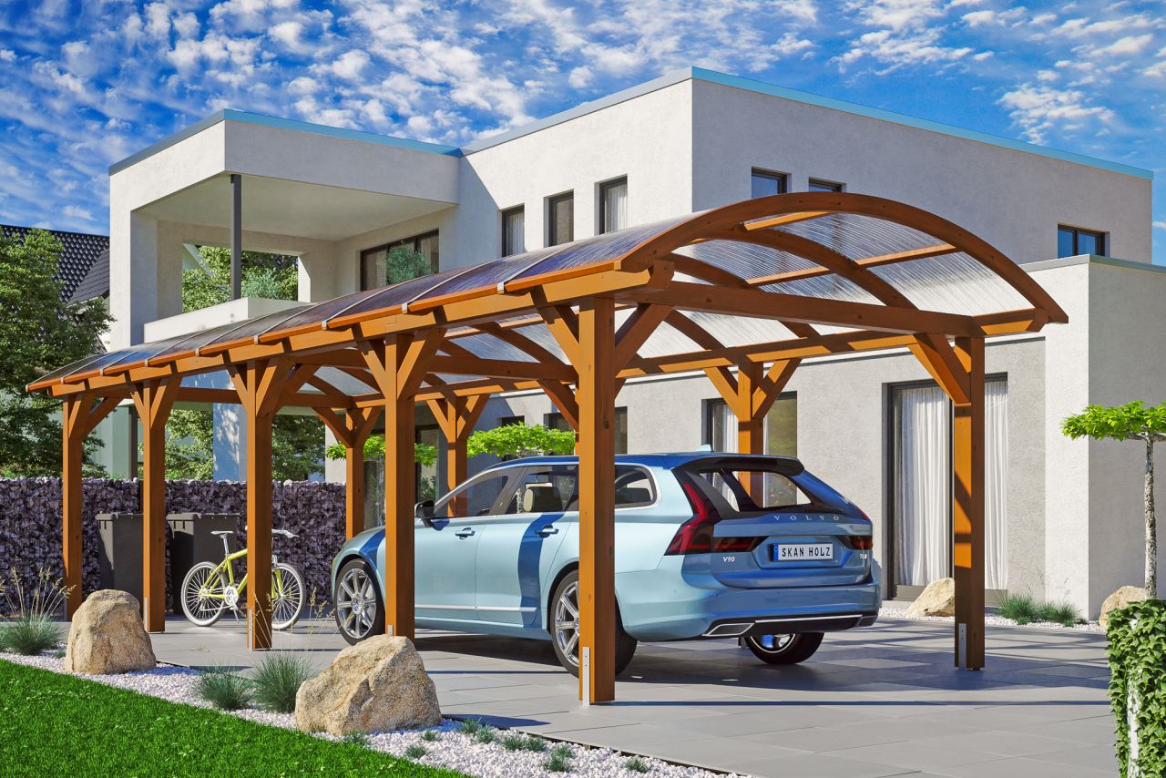 SKAN HOLZ Bogendach-Carport Franken 376 x 969 cm, lasiert in Nussbaum von SkanHolz