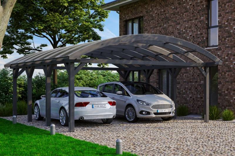 SKAN HOLZ Bogendach-Carport Franken 635 x 755 cm, lasiert in Schiefergrau von SkanHolz