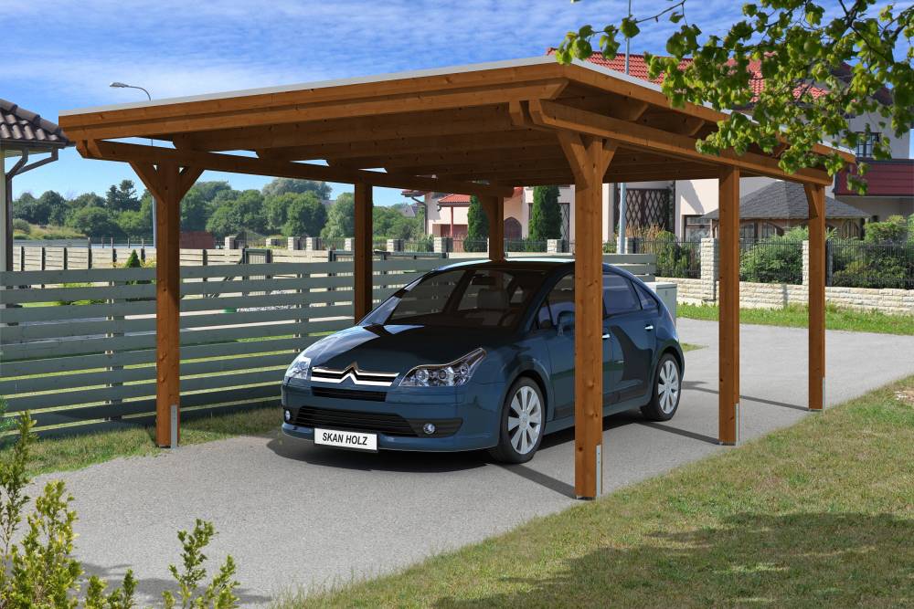 SKAN HOLZ Carport Emsland 404 x 604 cm mit EPDM-Dach, lasiert in Nussbaum von SkanHolz