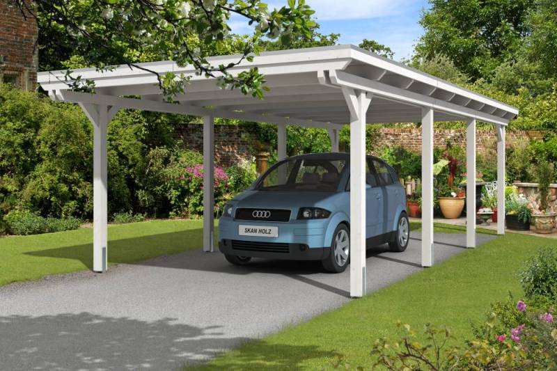 SKAN HOLZ Carport Emsland 404 x 846 cm mit Aluminiumdach, lasiert in Weiß von SkanHolz