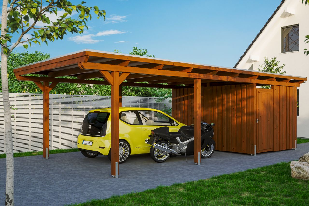 SKAN HOLZ Carport Emsland 404 x 846 cm mit Aluminiumdach, mit Abstellraum von SkanHolz