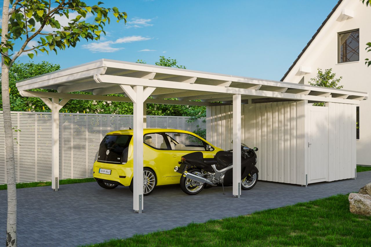 SKAN HOLZ Carport Emsland 404 x 846 cm mit EPDM-Dach mit Abstellraum von SkanHolz