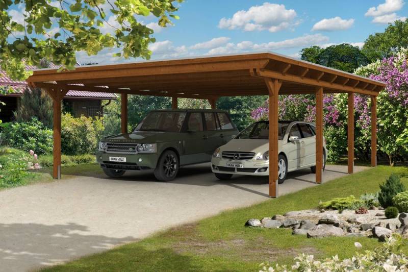 SKAN HOLZ Carport Emsland 613 x 846 cm mit EPDM-Dach, lasiert in Nussbaum von SkanHolz