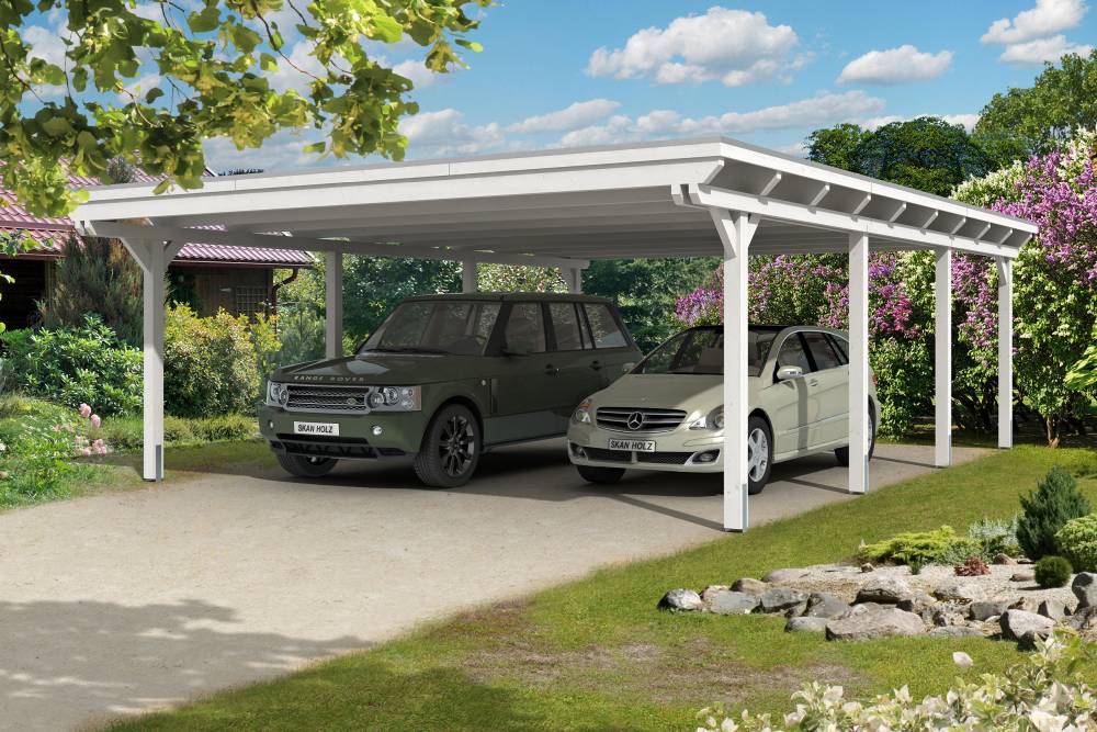 SKAN HOLZ Carport Emsland 613 x 846 cm mit EPDM-Dach, lasiert in Weiß von SkanHolz