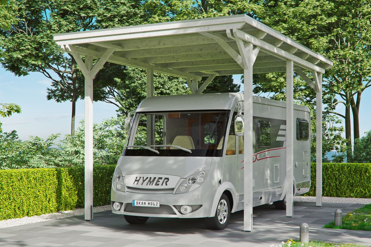 SKAN HOLZ Carport Emsland Caravan 404 x 604 cm, lasiert in Weiß von SkanHolz