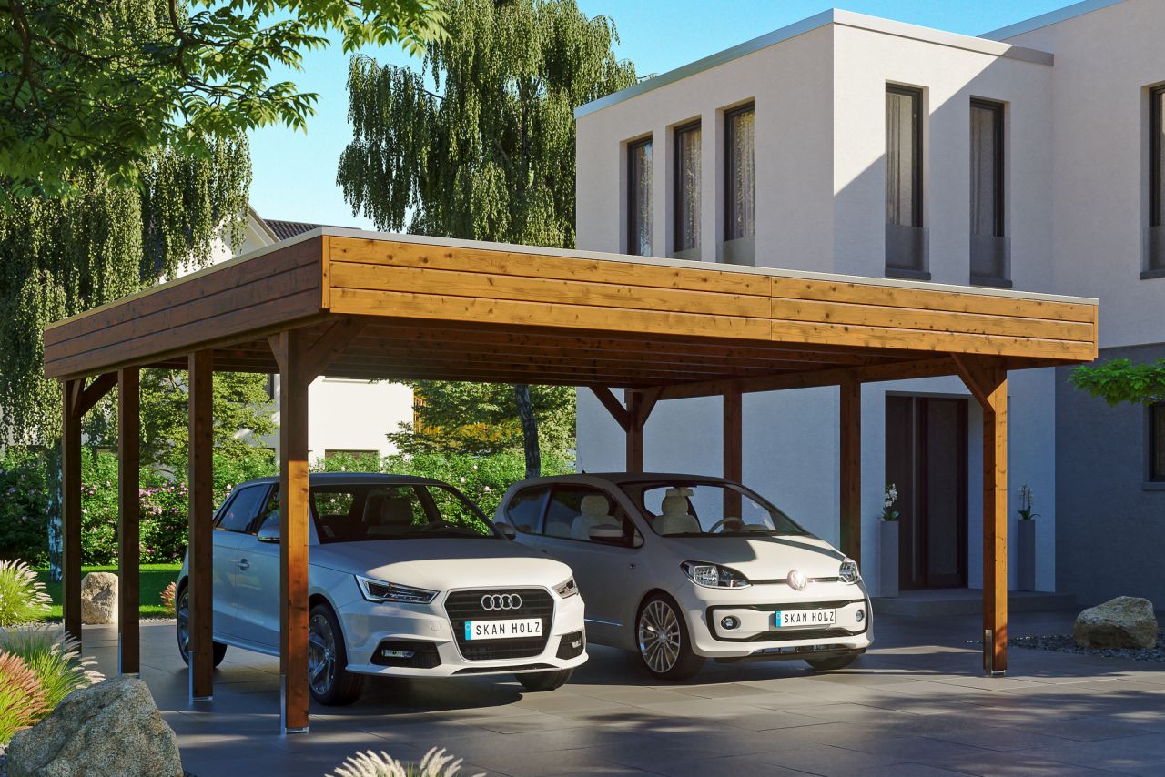 SKAN HOLZ Carport Friesland 557 x 555 cm mit Aluminiumdach von SkanHolz