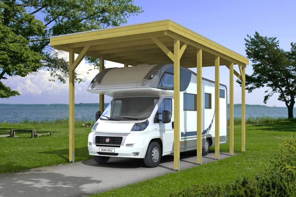 SKAN HOLZ Carport Friesland Caravan 397 x 708 cm, Grün imrpägniert von SkanHolz