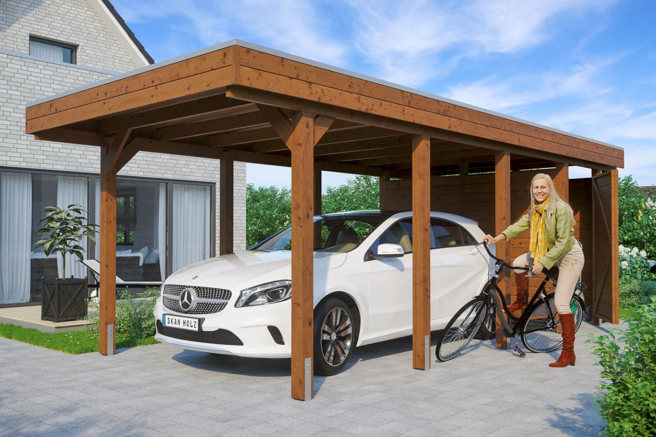 SKAN HOLZ Carport Friesland Set 2 314 x 708 cm, lasiert in Nussbaum von SkanHolz