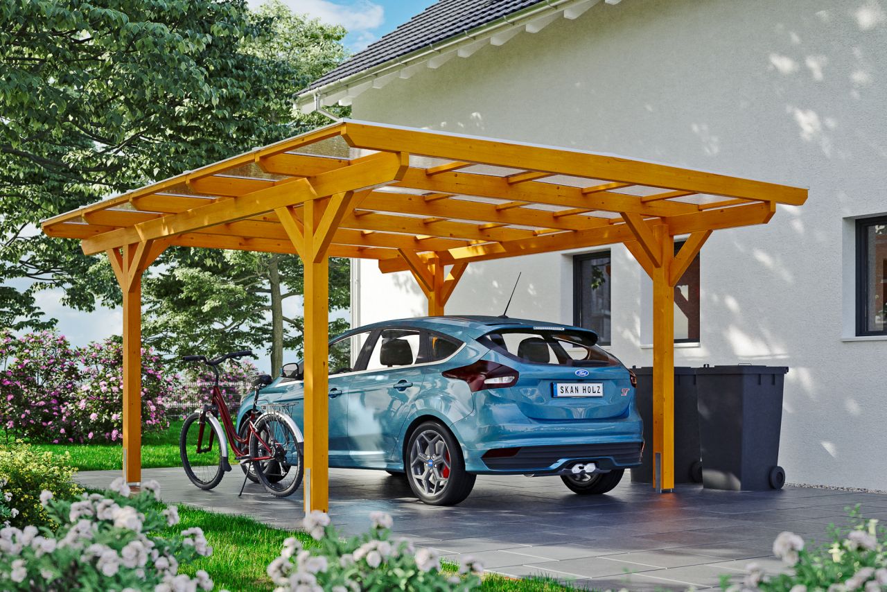 SKAN HOLZ Carport Odenwald 428 x 541 cm, lasiert in Eiche hell von SkanHolz