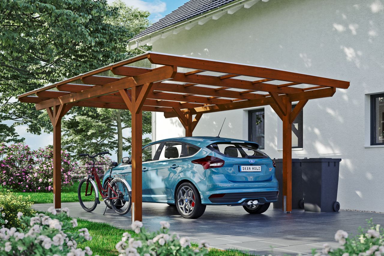 SKAN HOLZ Carport Odenwald 428 x 541 cm, lasiert in Nussbaum von SkanHolz