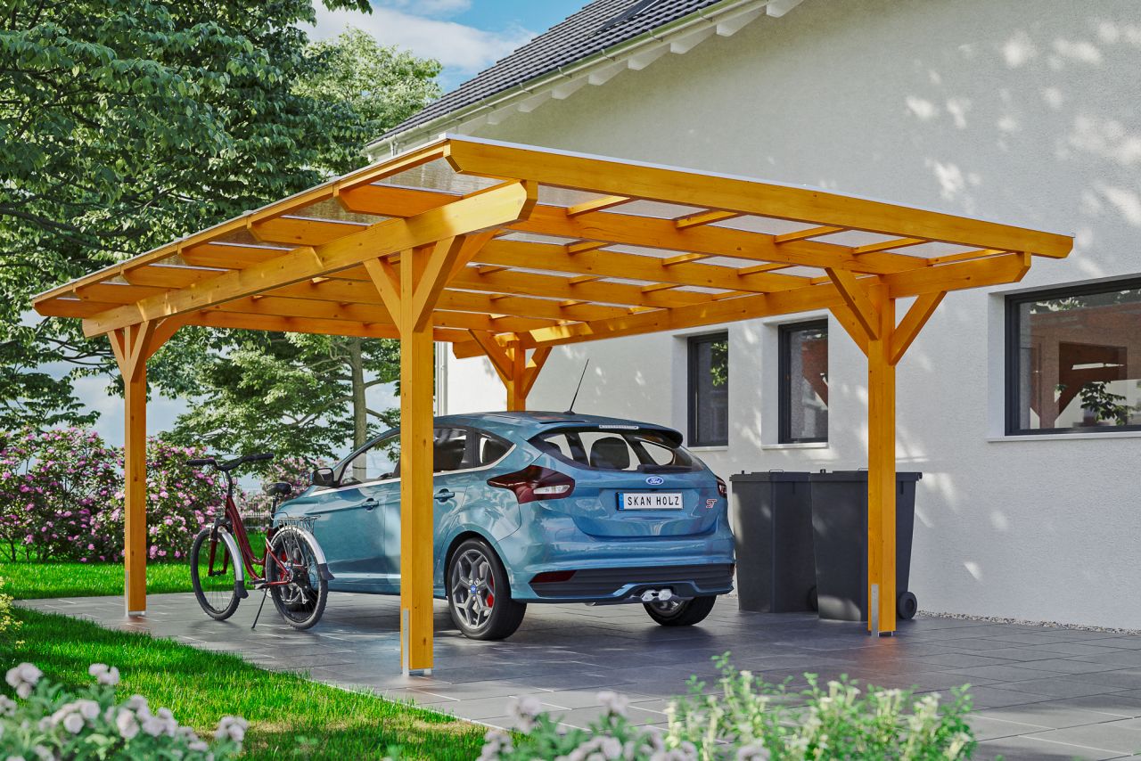 SKAN HOLZ Carport Odenwald 428 x 648 cm, lasiert in Eiche hell von SkanHolz