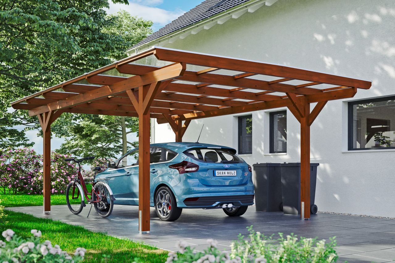 SKAN HOLZ Carport Odenwald 428 x 648 cm, lasiert in Nussbaum von SkanHolz