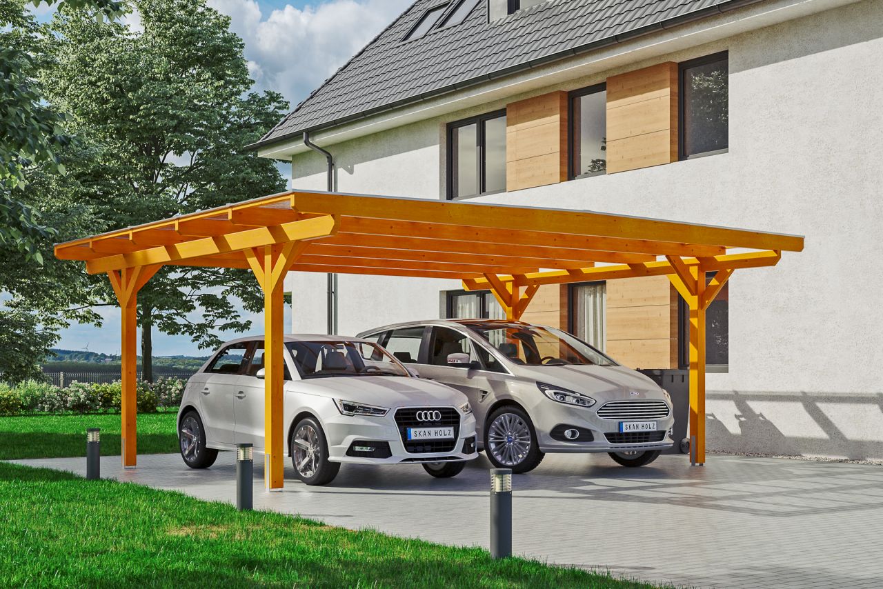 SKAN HOLZ Carport Odenwald 640 x 541 cm, lasiert in Eiche hell von SkanHolz