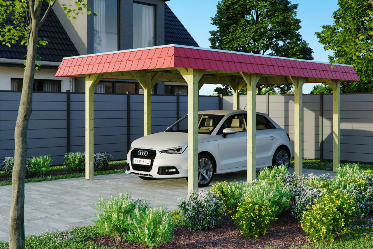 SKAN HOLZ Carport Spreewald 345 x 589 cm mit Aluminiumdach, rote Blende SKAN HOLZ Carport Spreewald 345 x 589 cm mit Aluminiumdach, rote Blende von SkanHolz