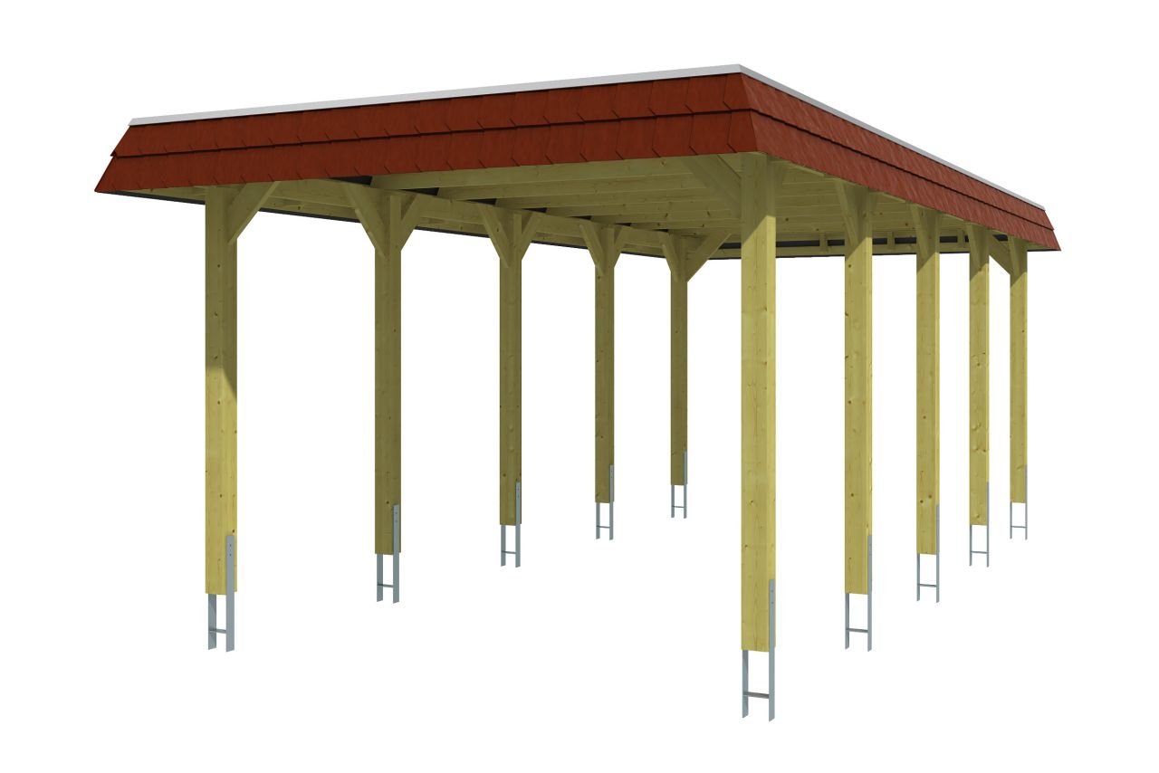 SKAN HOLZ Carport Spreewald 345 x 741 cm mit Aluminiumdach, rote Blende von SkanHolz