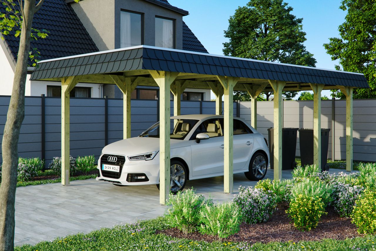 SKAN HOLZ Carport Spreewald 345 x 741 cm mit EPDM-Dach, schwarze Blende von SkanHolz