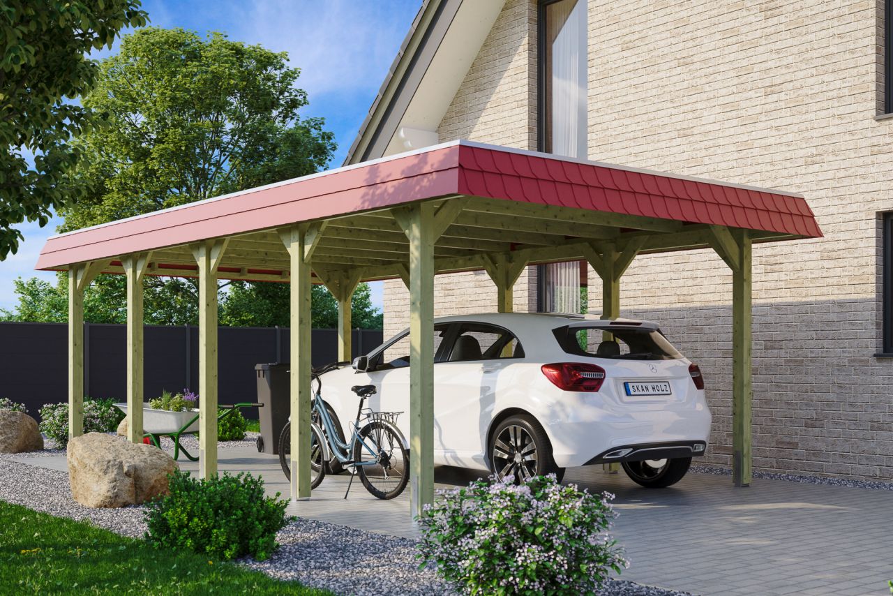 SKAN HOLZ Carport Spreewald 396 x 741 cm mit EPDM-Dach, rote Blende SKAN HOLZ Carport Spreewald 396 x 741 cm mit EPDM-Dach, rote Blende von SkanHolz