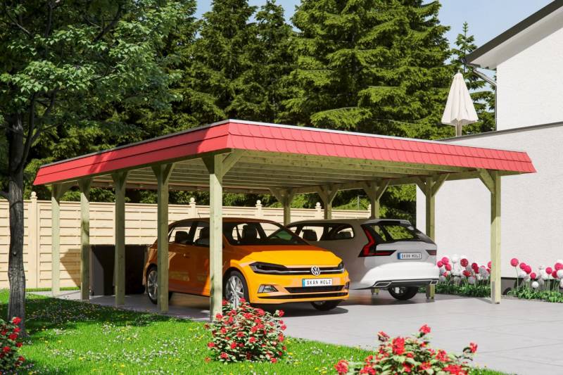 SKAN HOLZ Carport Spreewald 585 x 741 cm mit EPDM-Dach, rote Blende SKAN HOLZ Carport Spreewald 585 x 741 cm mit EPDM-Dach, rote Blende von SkanHolz