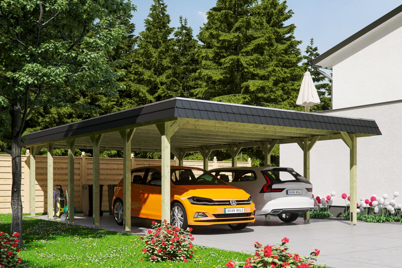 SKAN HOLZ Carport Spreewald 585 x 893 cm mit EPDM-Dach, schwarze Blende von SkanHolz