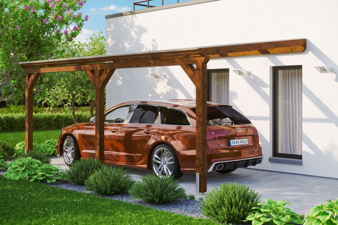 SKAN HOLZ Carport Vogtland 300 x 541 cm, lasiert in Nussbaum von SkanHolz