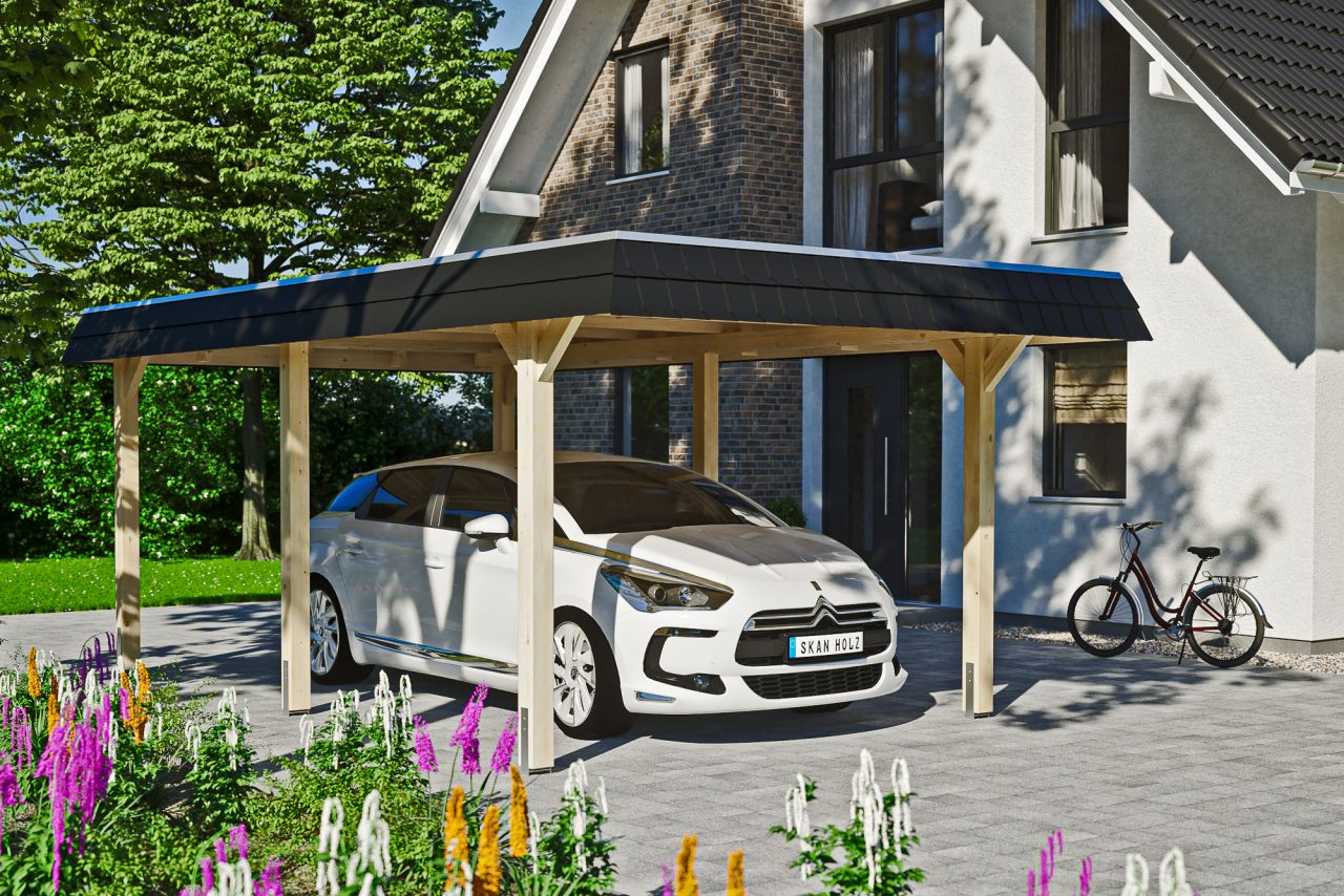 SKAN HOLZ Carport Wendland 362 x 628 cm mit Aluminiumdach, schwarze Blende von SkanHolz