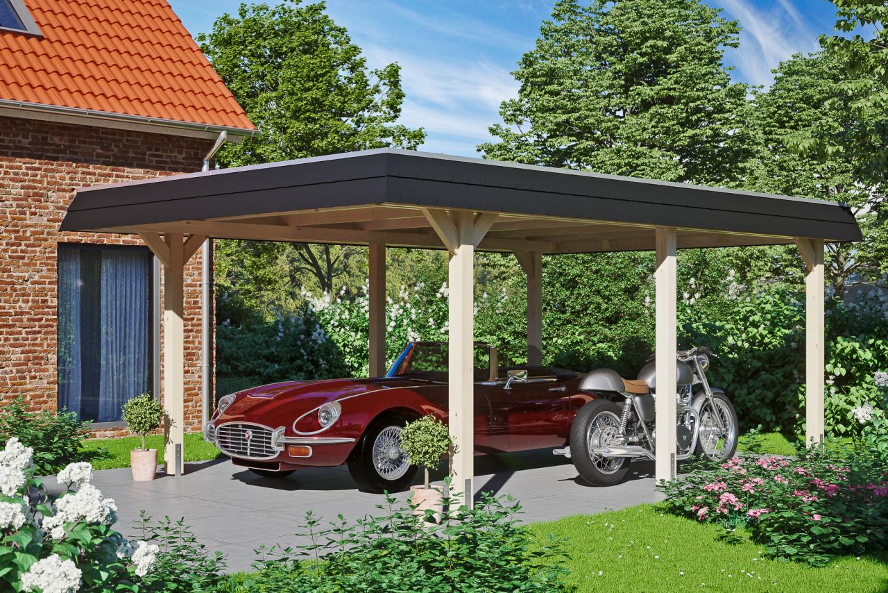 SKAN HOLZ Carport Wendland 409 x 628 cm mit EPDM-Dach, schwarze Blende von SkanHolz