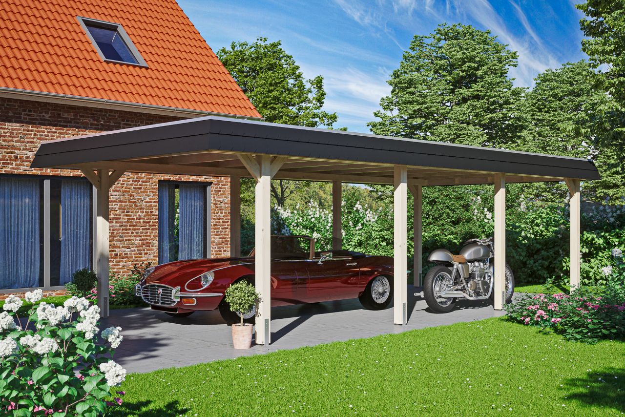 SKAN HOLZ Carport Wendland 409 x 870 cm mit Aluminiumdach, schwarze Blende von SkanHolz