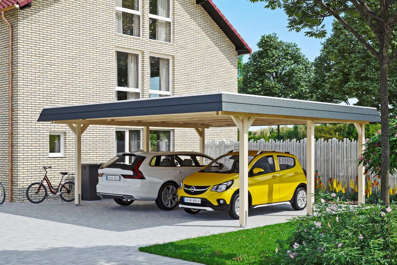 SKAN HOLZ Carport Wendland 630 x 637 cm mit EPDM-Dach, schwarze Blende von SkanHolz