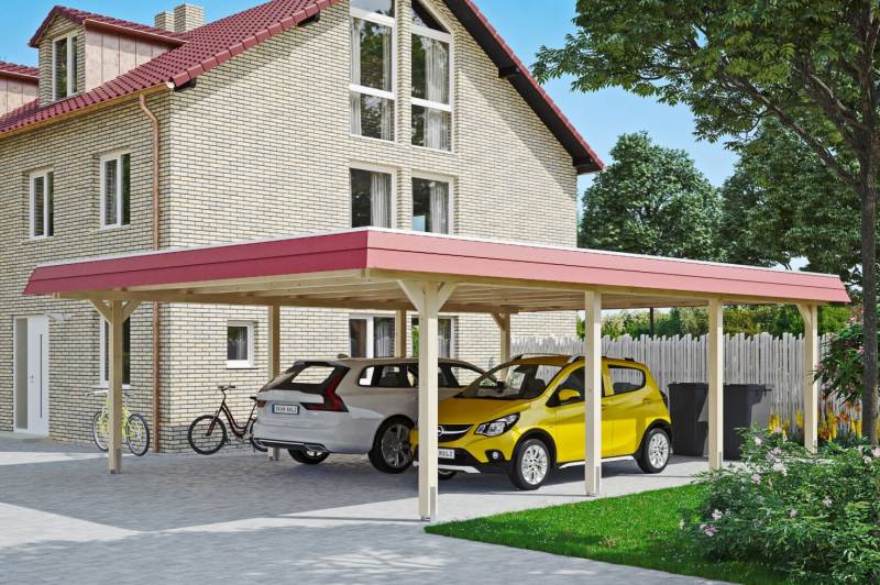 SKAN HOLZ Carport Wendland 630 x 879 cm mit EPDM-Dach, rote Blende von SkanHolz