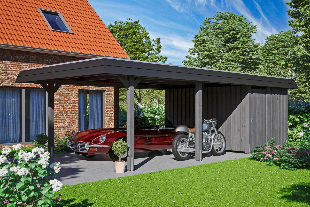 SKAN HOLZ Carport Wendland mit Abstellraum 409 x 870 cm mit Aluminiumdach von SkanHolz