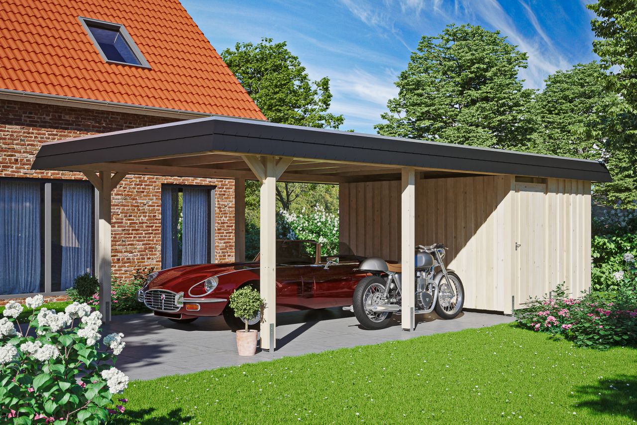 SKAN HOLZ Carport Wendland mit Abstellraum 409 x 870 cm mit Aluminiumdach von SkanHolz