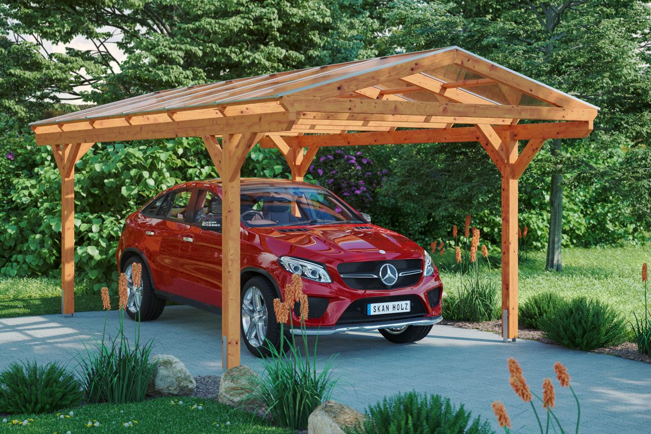 SKAN HOLZ Carport Westerwald 362 x 648 cm, lasiert in Eiche hell von SkanHolz