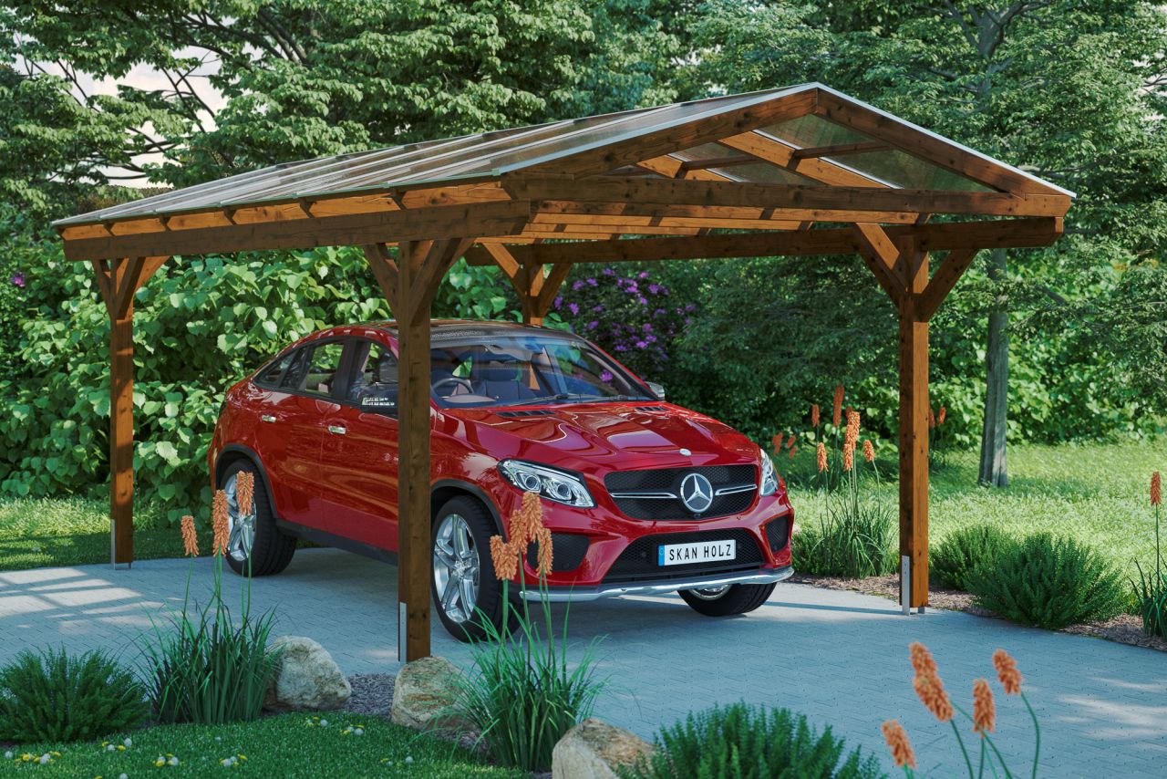 SKAN HOLZ Carport Westerwald 362 x 648 cm, lasiert in Nussbaum von SkanHolz