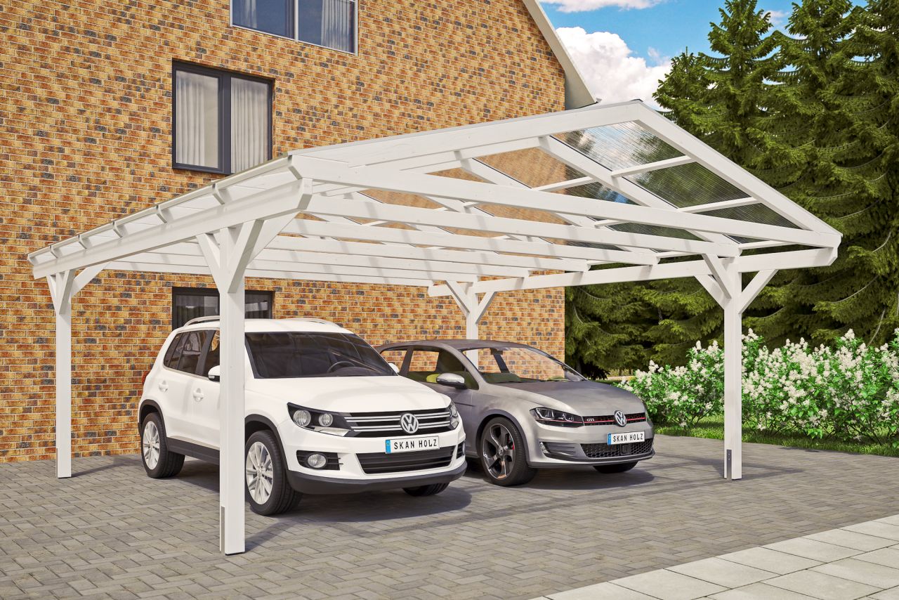 SKAN HOLZ Carport Westerwald 570 x 648 cm, lasiert in Weiß von SkanHolz