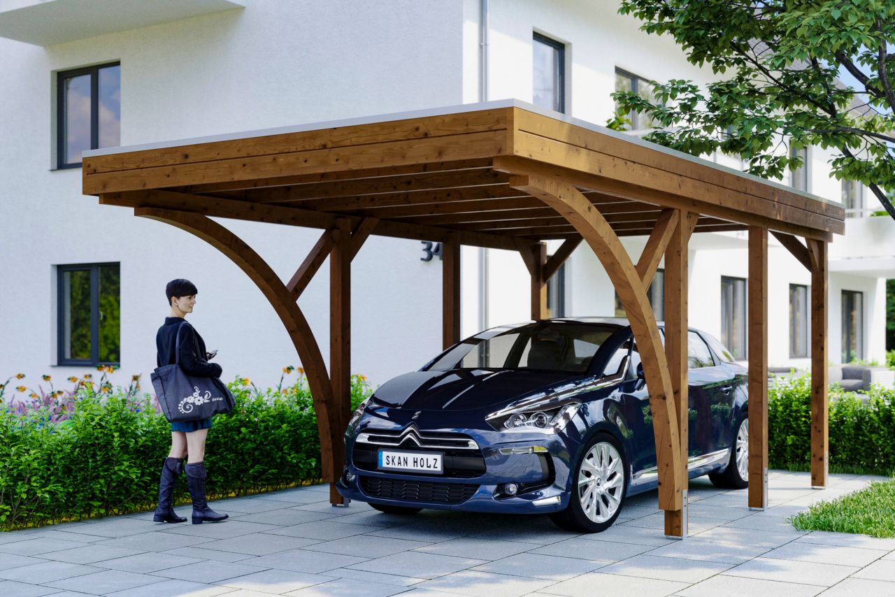 SKAN HOLZ Friesland Carport Set 6 314 x 555 cm, lasiert in Nussbaum von SkanHolz