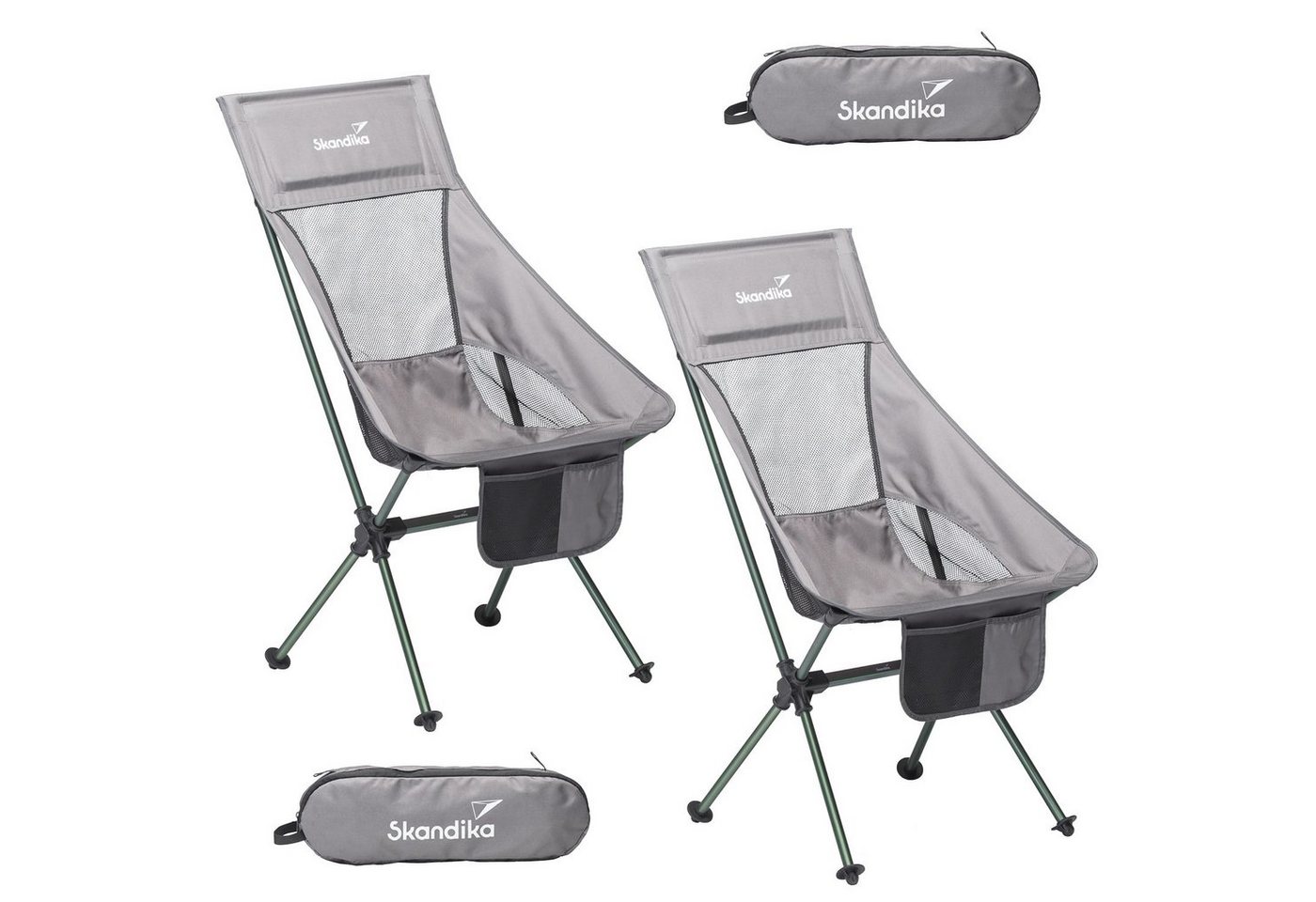 Skandika Campingstuhl Compact Einzel/2er Set, klappbar, 48 x 14 x 13 cm, Tragetasche, kleines Packmaß, stabil, leicht, bequem gepolster, Organizer-Tasche von Skandika