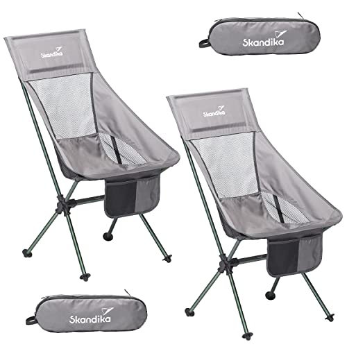 Skandika Campingstuhl Compact bis 150 kg belastbar | 2er Set Camping Stuhl, Anglerstuhl, klein, faltbar, kleines Packmaß, klappbar, stabil, leicht, bequem gepolstert | Faltstuhl, Klappstuhl (grau) von Skandika