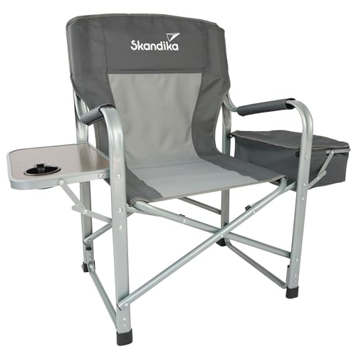 Skandika Campingstuhl Tepsa | Bequemer Klappstuhl mit Tisch und Kühlfach, bis max. 150 kg, klappbar, Getränkehalter | Faltstuhl für Camping, Zelten, Festival, Angeln, Strand (grau) von Skandika