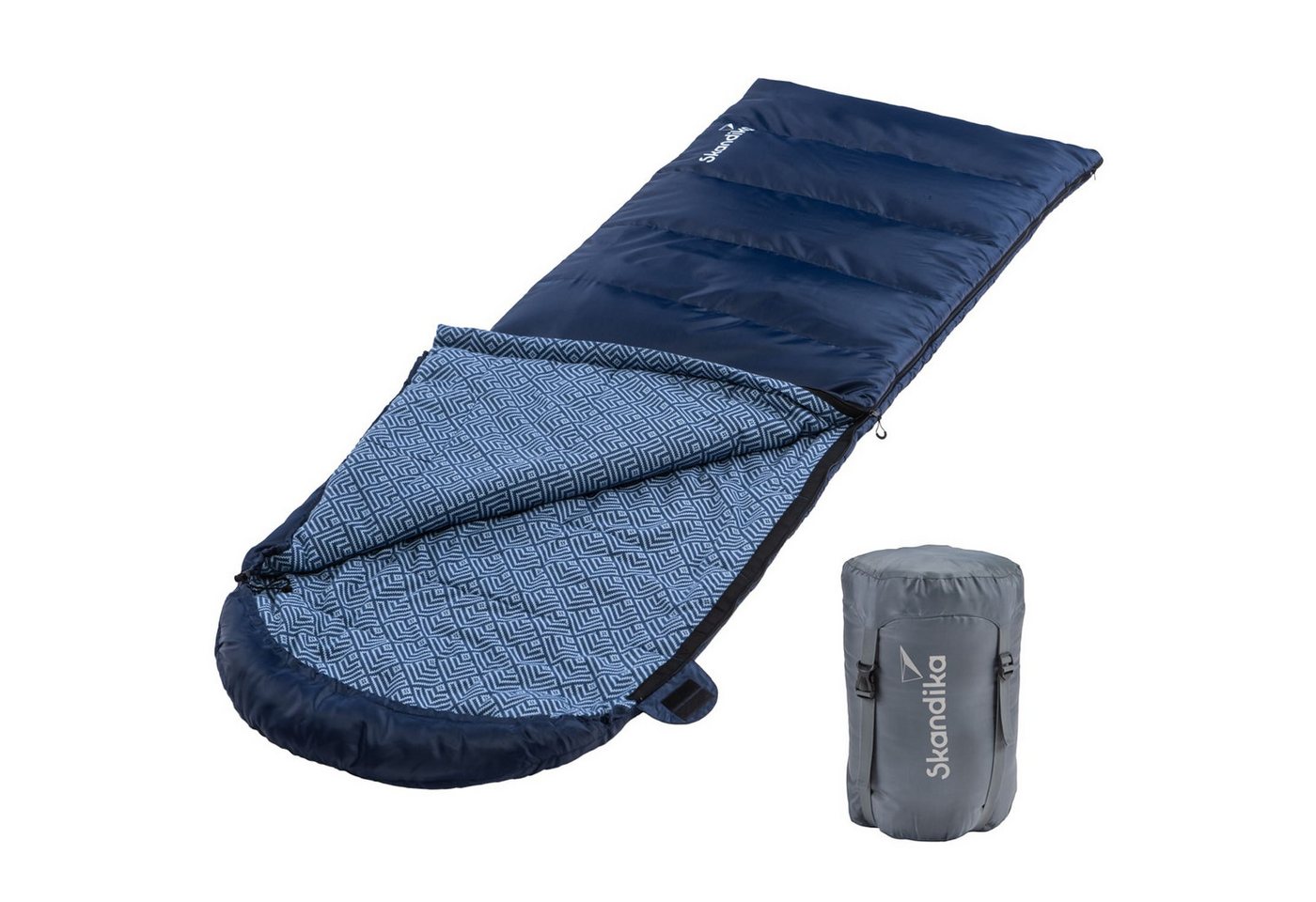 Skandika Deckenschlafsack Baumwollflanell, Deckenschlafsack, Koppelbar, Kopfteil mit Kordel, 3 Jahreszeiten, bis -20°C, Packsack mit Kompressionsbändern, 220x80cm von Skandika