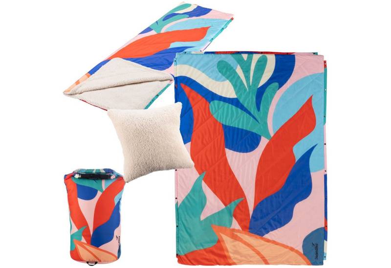 Skandika Deckenschlafsack Campingdecke Liva, 4-in-1, Outdoor Decke, 200x135cm, Überwurf, Kissen, mit Teddyfell oder Nylon Unterseite, Polyester, wasserdicht von Skandika