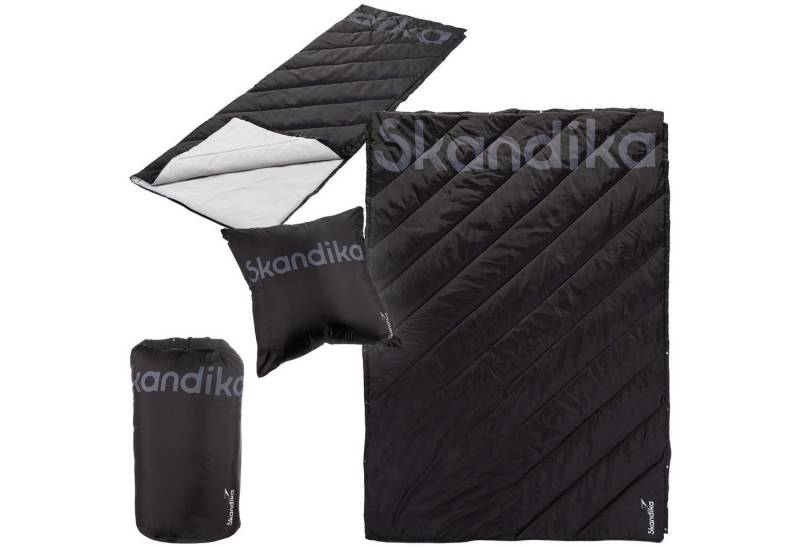Skandika Deckenschlafsack Campingdecke Liva, 4-in-1, Outdoor Decke, 200x135cm, Überwurf, Kissen, mit Teddyfell oder Nylon Unterseite, Polyester, wasserdicht von Skandika