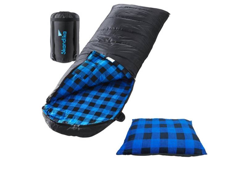 Skandika Deckenschlafsack Dundee Flanell + Kissen, Reißverschluss links, Baumwolle, Camping, koppelbar, Doppelschlafsack, 3 Jahreszeiten, Erwachsene, 220 x 80 cm von Skandika